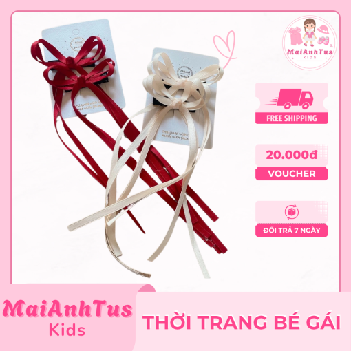 Kẹp nơ đuôi dài cho bé gái - Kẹp nơ lụa cho bé gái - Thời trang bé gái MaiAnhTus Kids - Hình ảnh 9