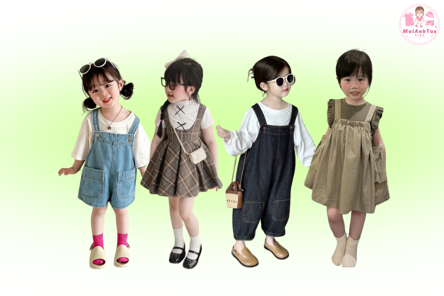áo Croptop + Yếm (váy hoặc quần yếm): Đáng yêu, phá cách