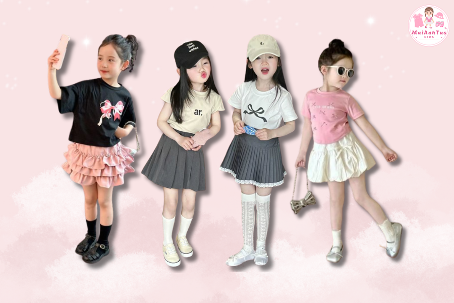 Áo thun + Chân váy – Dịu dàng, nữ tính như công chúa nhỏ