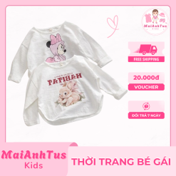 Áo thun cotton dài tay cho bé gái - Áo thun dài tay in hoạt hình cho bé gái - MaiAnhTus Kids