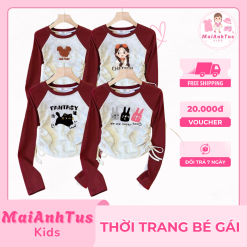 Áo thun dài tay dây rút cho bé gái - Áo thun mùa thu cho bé gái - Thời trang bé gái MaiAnhTus Kids