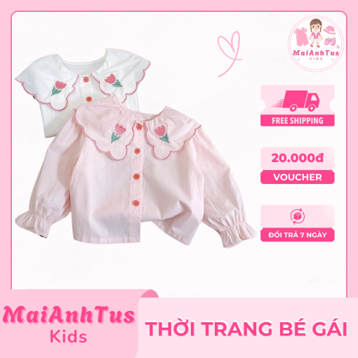 Áo sơ mi phong cách mới cho bé gái - Áo sơ mi baby doll màu trơn cho bé gái - Thời trang bé gái MaiAnhTus Kids - Hình ảnh 4