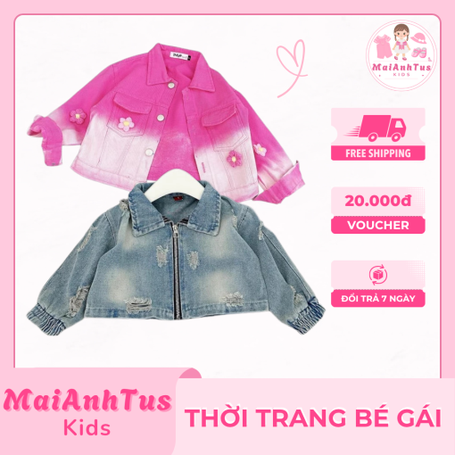 Áo khoác jean cho bé gái - Áo khoác jean màu loang cho bé gái - Thời trang bé gái MaiAnhTus Kids