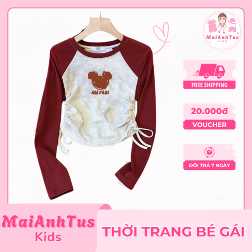Áo thun dài tay dây rút cho bé gái - Áo thun mùa thu cho bé gái - Thời trang bé gái MaiAnhTus Kids - Hình ảnh 2