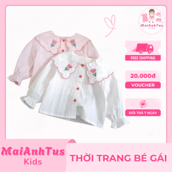 Áo sơ mi phong cách mới cho bé gái - Áo sơ mi baby doll màu trơn cho bé gái - Thời trang bé gái MaiAnhTus Kids