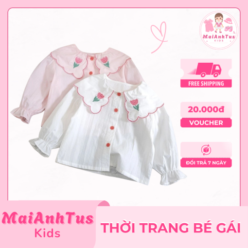 Áo sơ mi phong cách mới cho bé gái - Áo sơ mi baby doll màu trơn cho bé gái - Thời trang bé gái MaiAnhTus Kids