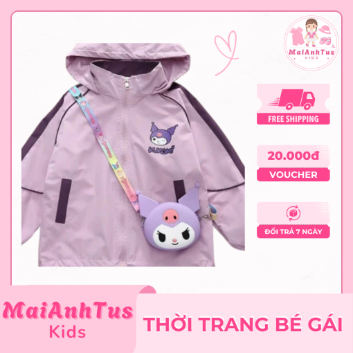 Áo khoác gió 2 lớp cho bé gái - Áo khoác gió in hình kuromi chống nước cho bé gái - Thời trang bé gái MaiAnhTus Kids - Hình ảnh 2