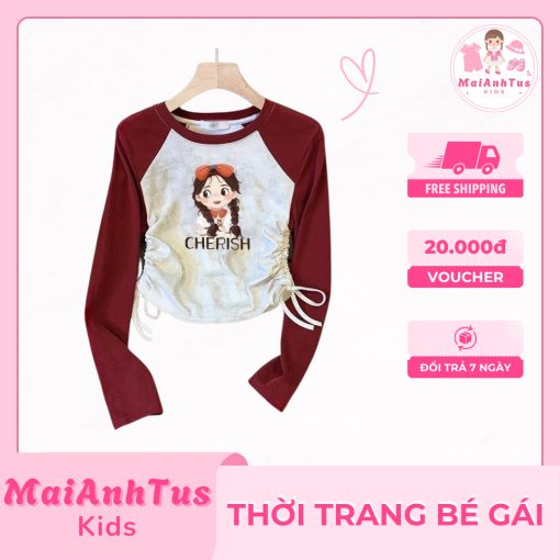 Áo thun dài tay dây rút cho bé gái - Áo thun mùa thu cho bé gái - Thời trang bé gái MaiAnhTus Kids - Hình ảnh 3