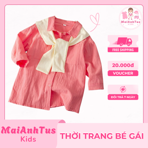 Áo sơ mi dài tay cho bé gái - Áo sơ mi phong cách Hàn Quốc cho bé gái - Thời trang bé gái MaiAnhTus Kids - Hình ảnh 3
