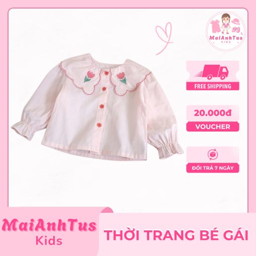Áo sơ mi phong cách mới cho bé gái - Áo sơ mi baby doll màu trơn cho bé gái - Thời trang bé gái MaiAnhTus Kids - Hình ảnh 2