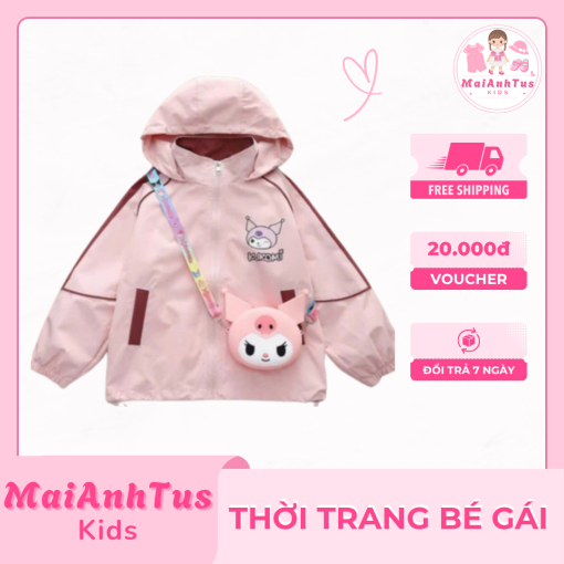 Áo khoác gió 2 lớp cho bé gái - Áo khoác gió in hình kuromi chống nước cho bé gái - Thời trang bé gái MaiAnhTus Kids - Hình ảnh 3