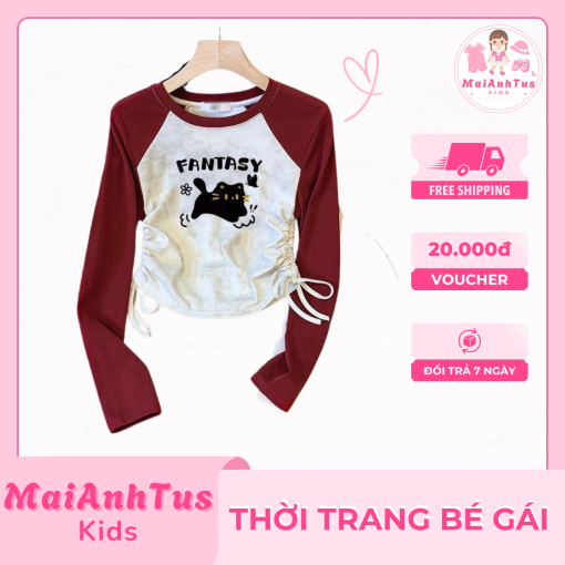 Áo thun dài tay dây rút cho bé gái - Áo thun mùa thu cho bé gái - Thời trang bé gái MaiAnhTus Kids - Hình ảnh 4