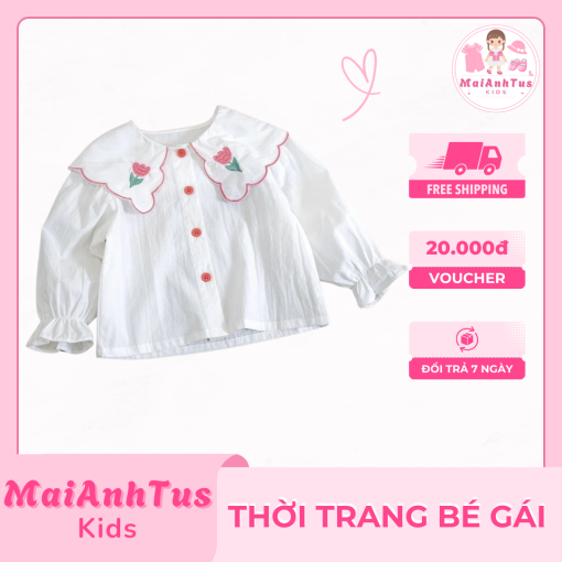 Áo sơ mi phong cách mới cho bé gái - Áo sơ mi baby doll màu trơn cho bé gái - Thời trang bé gái MaiAnhTus Kids - Hình ảnh 3