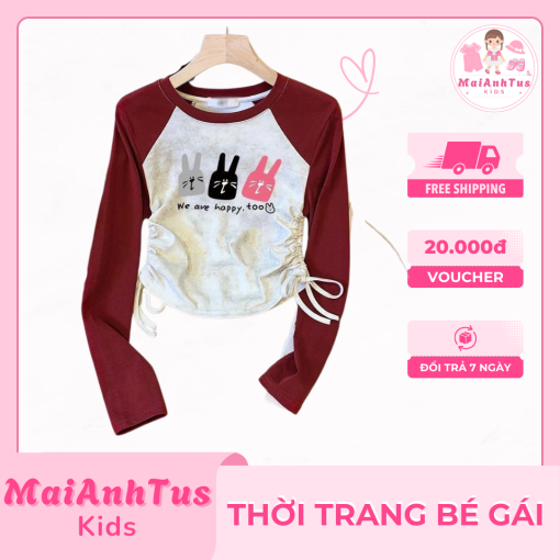 Áo thun dài tay dây rút cho bé gái - Áo thun mùa thu cho bé gái - Thời trang bé gái MaiAnhTus Kids - Hình ảnh 5