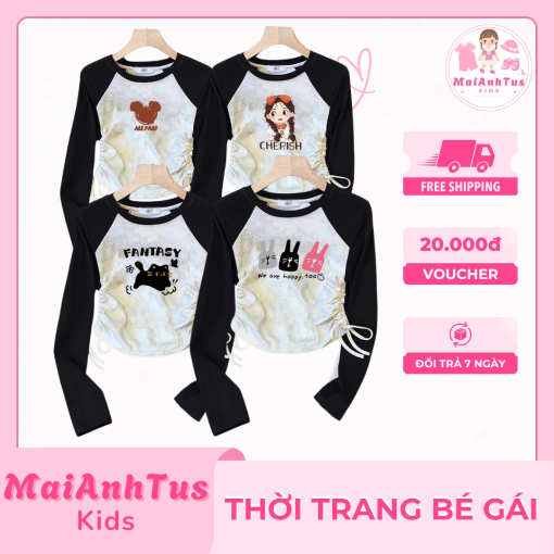 Áo thun dài tay dây rút cho bé gái - Áo thun mùa thu cho bé gái - Thời trang bé gái MaiAnhTus Kids - Hình ảnh 6