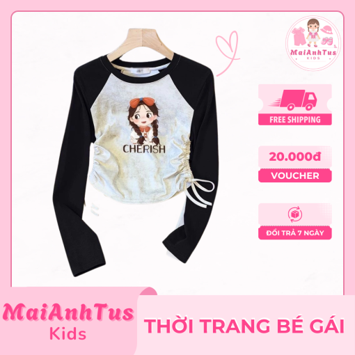 Áo thun dài tay dây rút cho bé gái - Áo thun mùa thu cho bé gái - Thời trang bé gái MaiAnhTus Kids - Hình ảnh 8